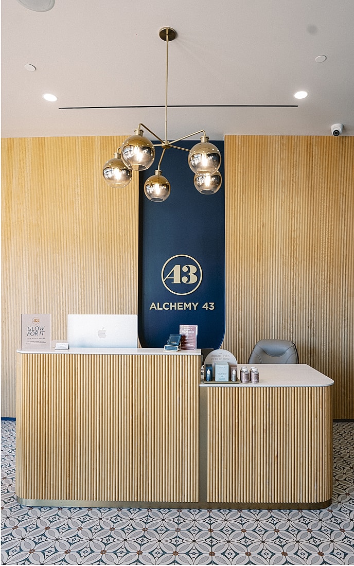 Modern reception desk at Alchemy 43.