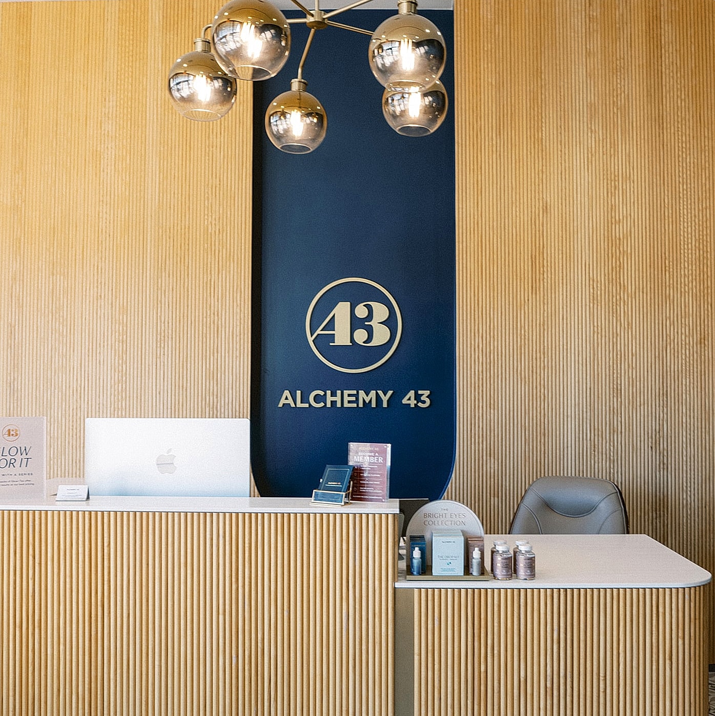 Reception area of Alchemy 43 salon and spa.